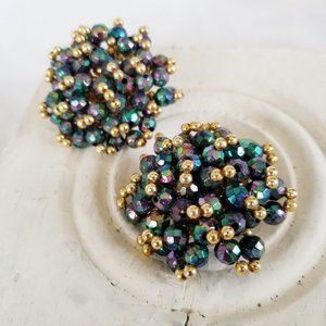 Vintage AB Crystal Rhinestone Clip On Earrings